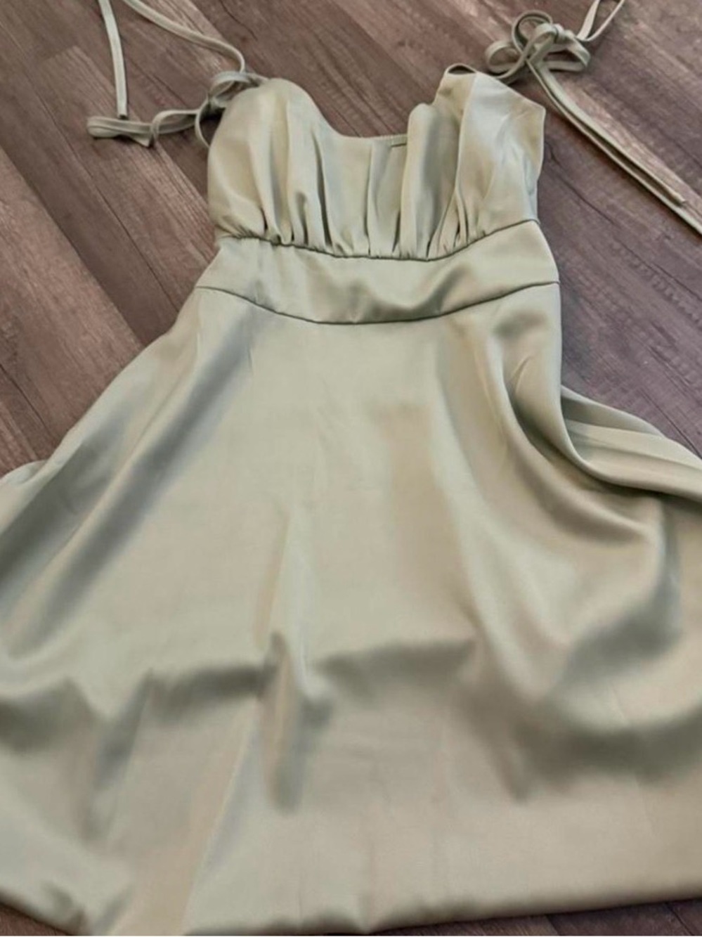 SHEIN Satin Tie-Strap Mini Dress in Sage